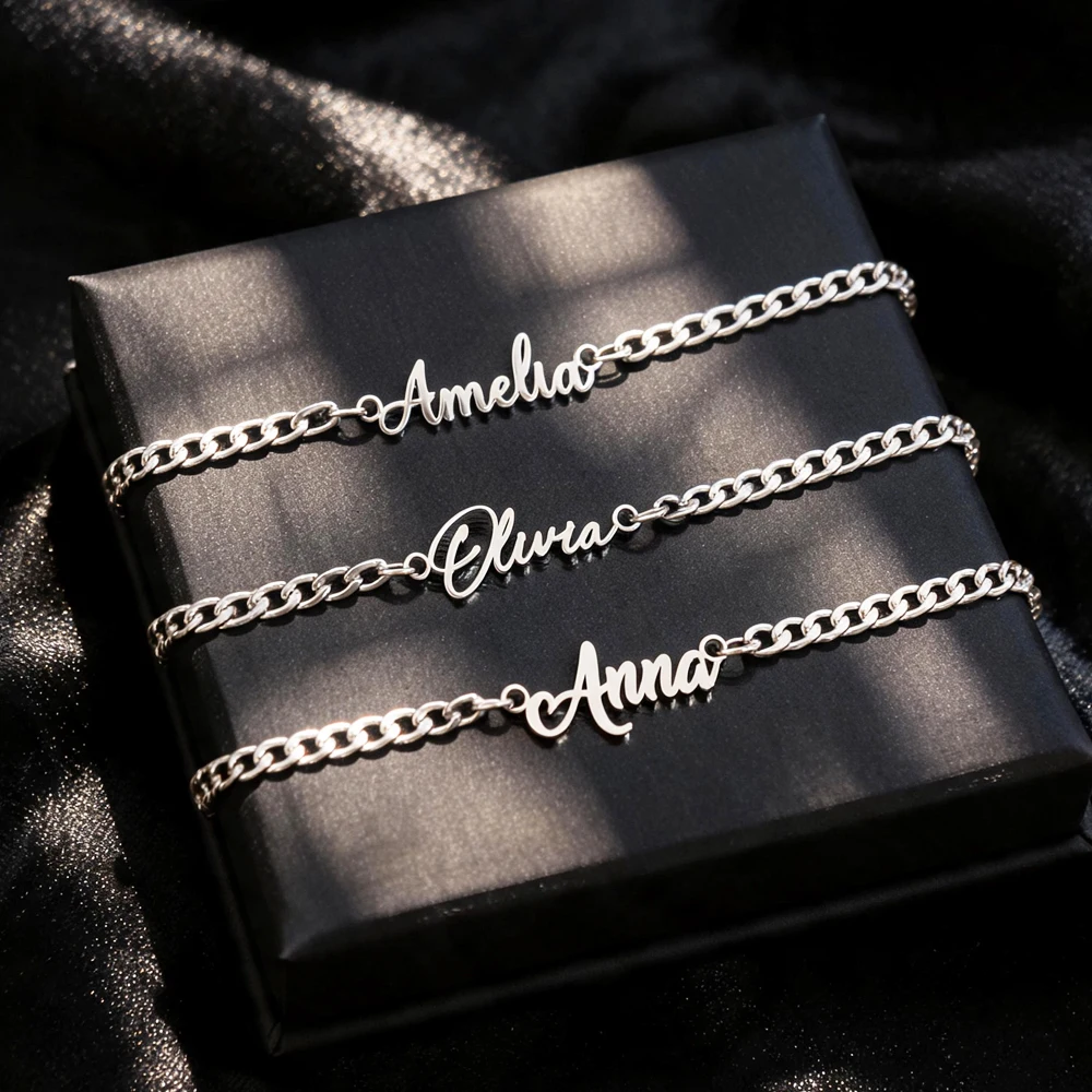 Women's Custom Nameplate Bangle Bracelet, Stainless Steel