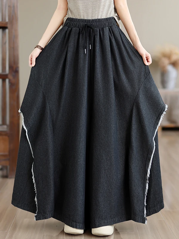 Women's Loose Jeans Pants Floor-Length Fashionable Frayed  Cotton Polyester Blend mid Waist Silk Luster Skirt