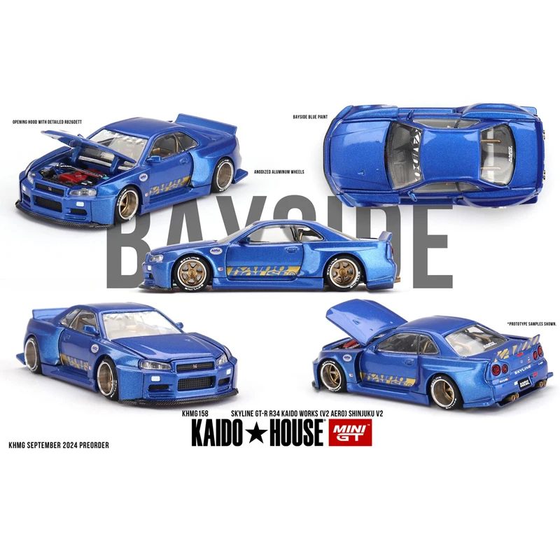 Kaido House Skyline GTR (R34) Kaido Works (V2 Aero) Blue M3 (E30)  GT V1 alloy car model KHMG 158 162