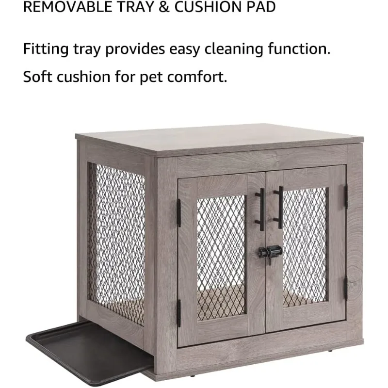 Houten hondenkennel voor kleine rassen, met dienblad en hondenbed voor puppy, katten, minivarkens, konijn, tot 25 lbs