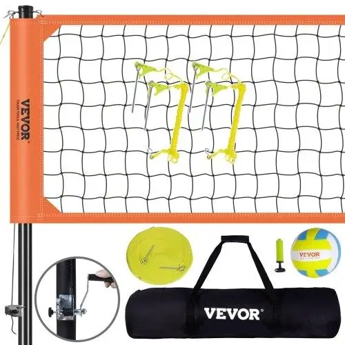 Adjustable Outdoor Volleyball Net System - Portable Aluminum Poles, PVC Ball, Pump & Carrying Bag for backyard & Beach Fun