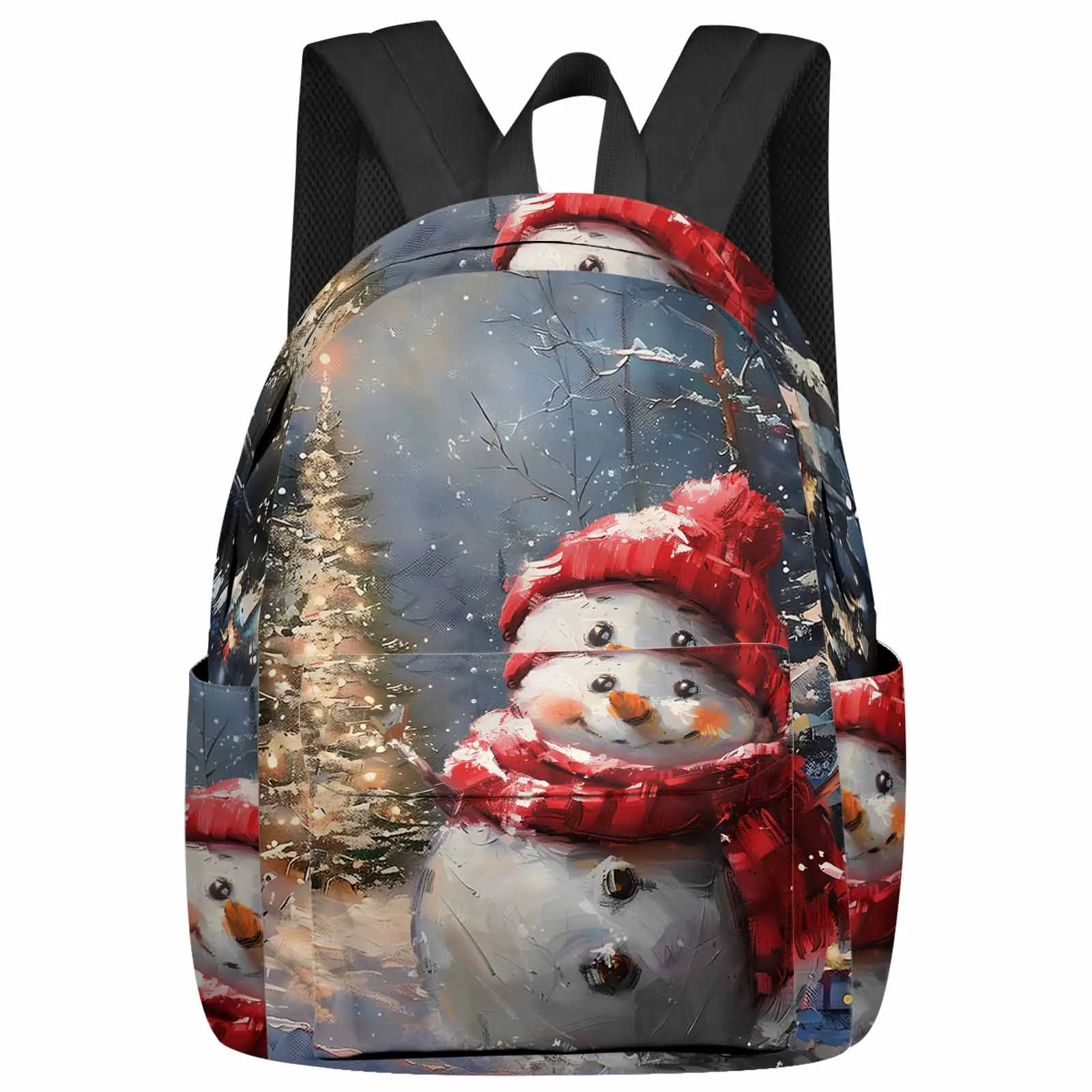 Christmas Tree Snowman Vintage Oil Painting Backpacks Custom Student School Bags Laptop Backpack Men Women Female Travel Mochila