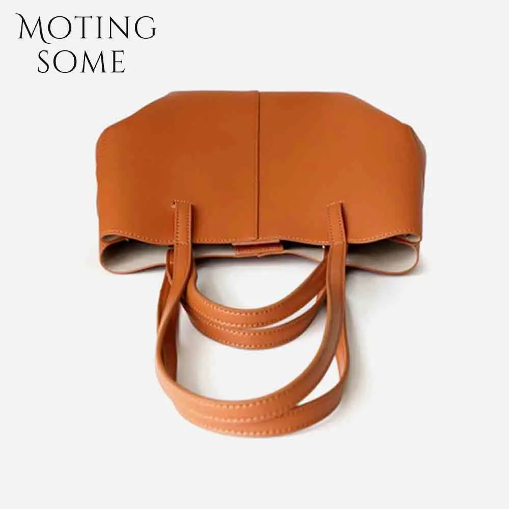 Motingsome Chic French Style Woman Handbag Luxury Cow Leather Handbag and Purses Oversize Fold Designer Casual Tote 2024 New