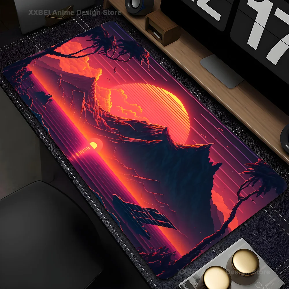 Night Flowers Mountain Moon Mousepad Mouse Mat Desk Mat With Pad gaming accessories Prime Gaming XXL Keyboard Pad