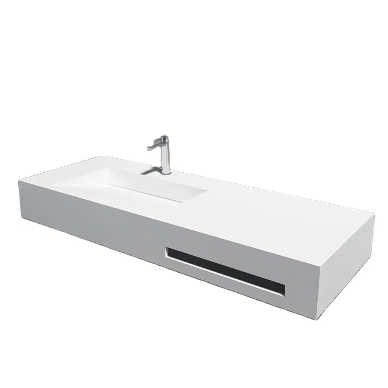 hotel modern solid surface basin artificial stone bathroom wash basin wall-hung hand wash basin sink with towel rack