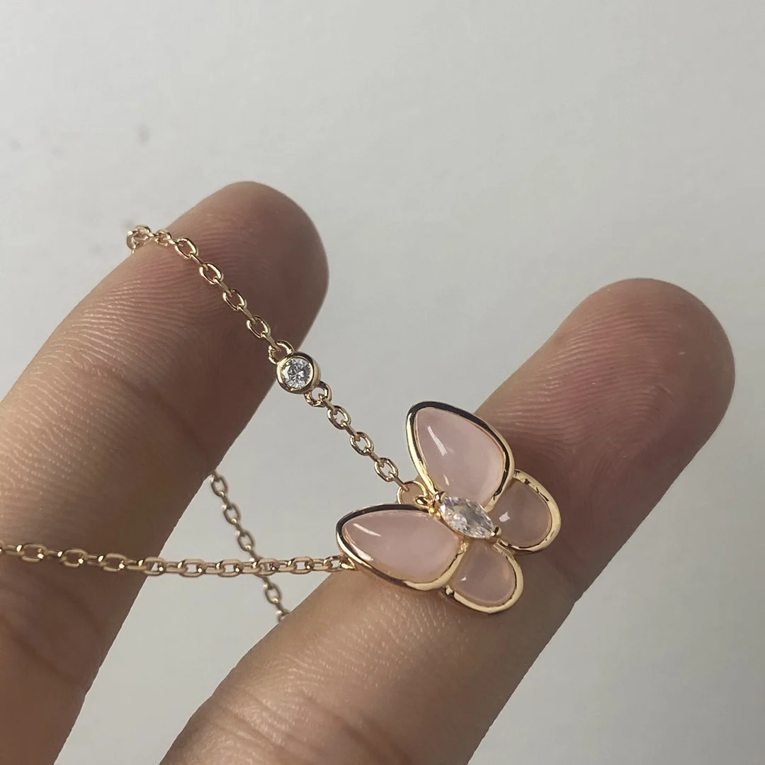 Van Cleef and Arpels 925シルバーネックレス,ピンクのバタフライネックレス,新品