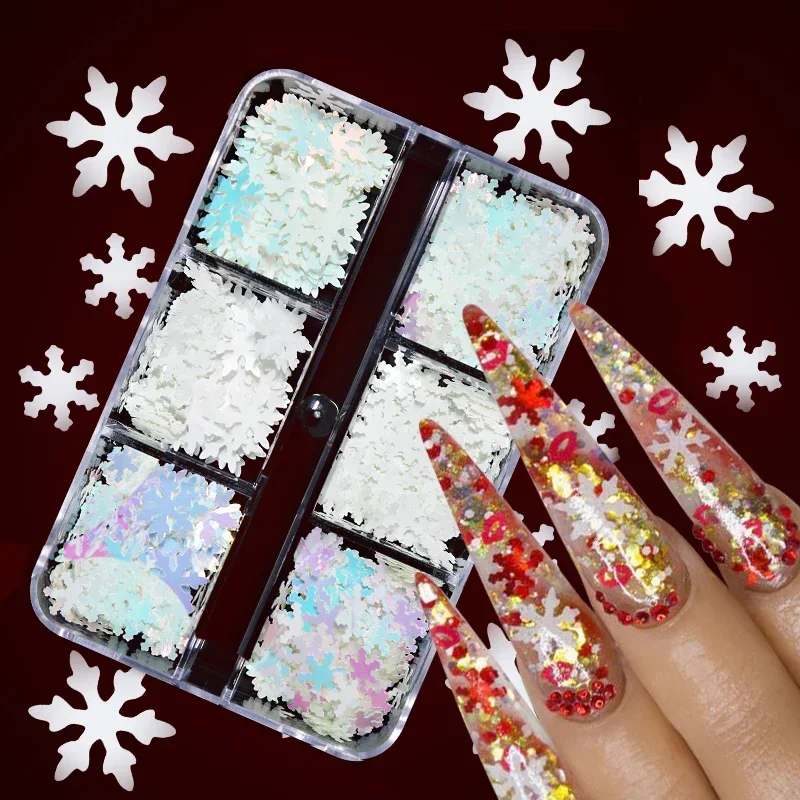 Holográfica Floco De Neve Lantejoulas Nail Art, Glitter Flocos, Encantos Acessórios Para Unhas, Natal Manicure Design Suprimentos para Festas