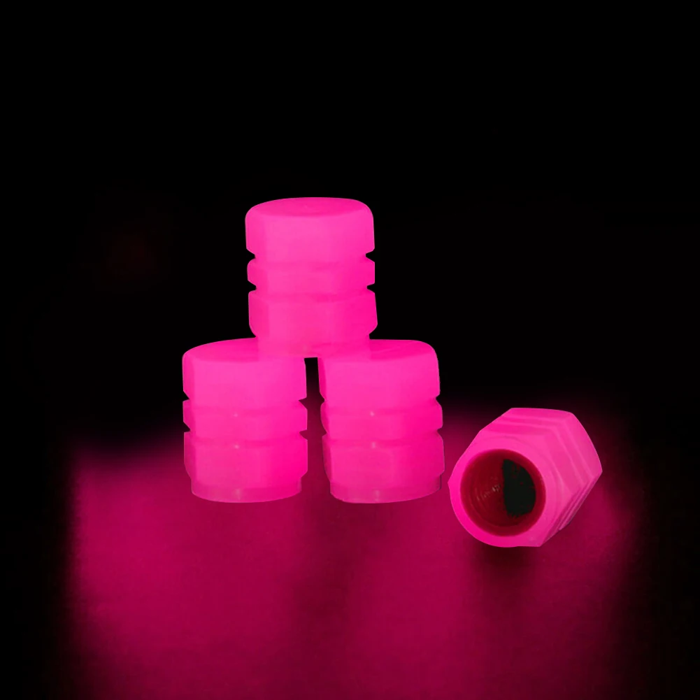 4pcs Fluorescent Pink Car Tire Valve Cap ABS Motorcycle Wheel Tyre Air Valve Stem Cover Luminous Tire Valve Cap