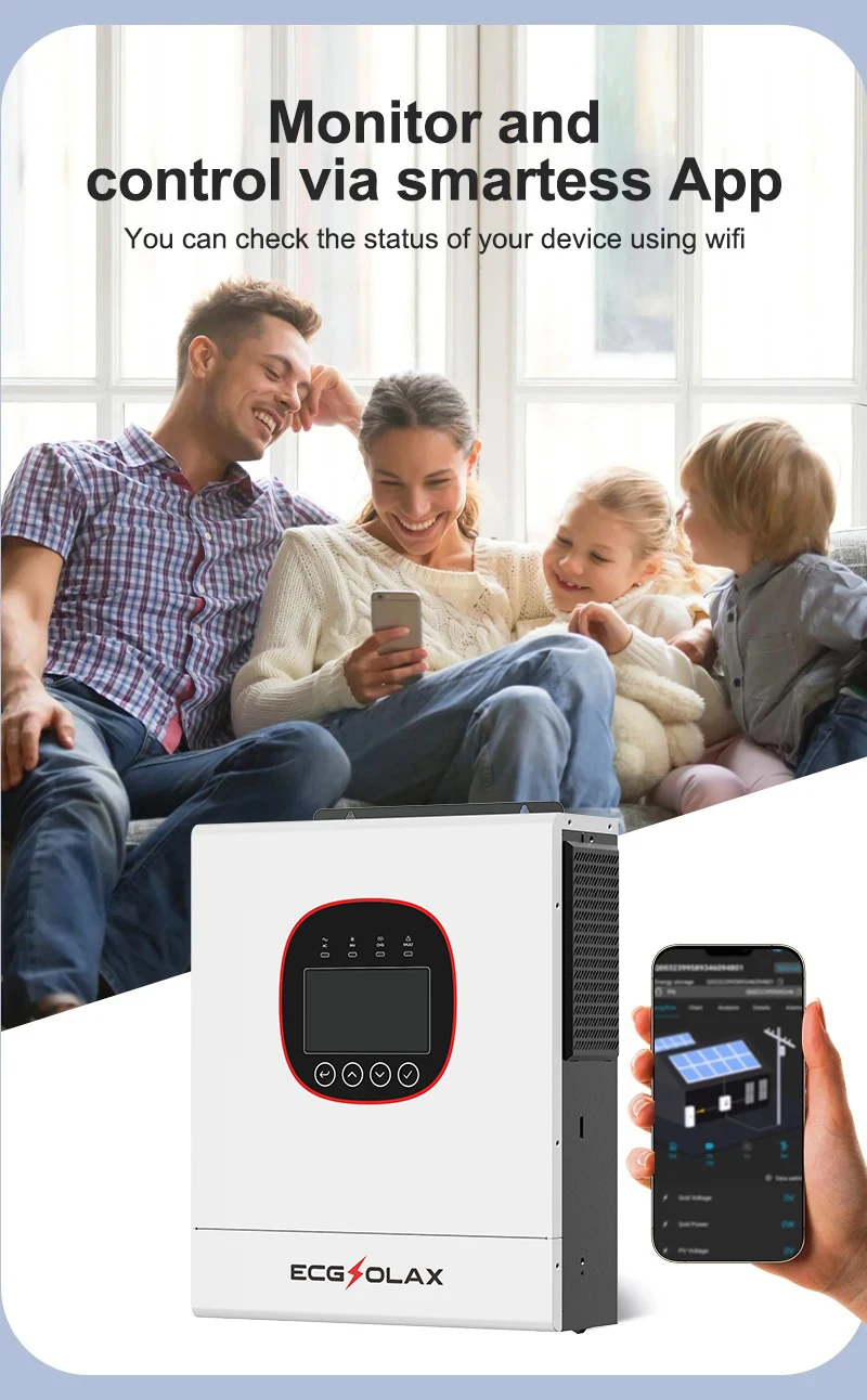 

ECGSOLAX Built-in WiFi 5KW 6.5KW Hybrid Solar Inverter 24V 48V Off-grid Solar Hybrid Inverter Maximum Charging Current 160/120A