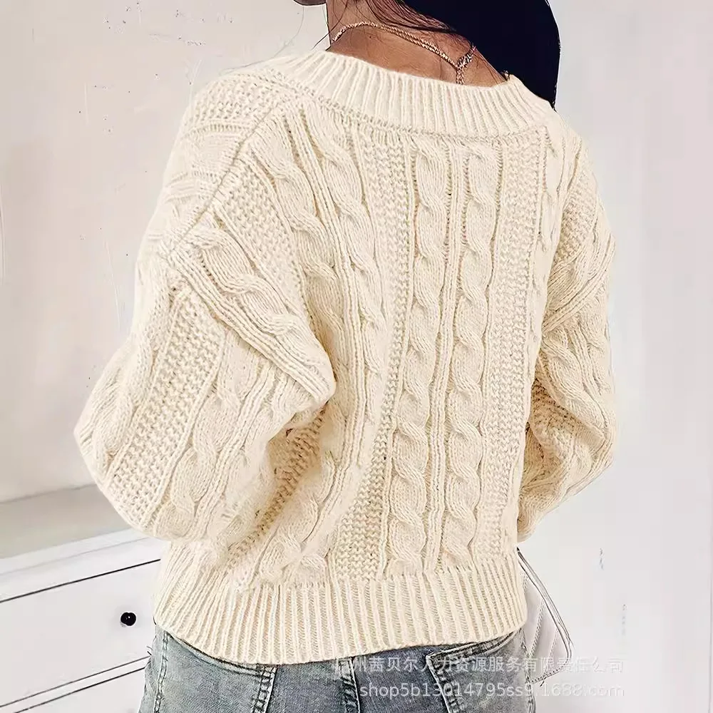 Mandylandy Retro Twist Sweater Outwear Women Casual Long Sleeve Woolen Coat Single Breasted Knitted Sweaters Cardigan