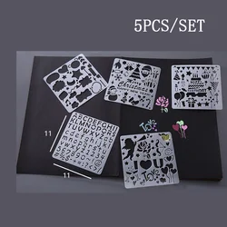 5PCS SET Lace ruler Drawing Template Ruler DIY Painting Template English Alphabet Christmas Balloon Graffiti Hollow Out Template