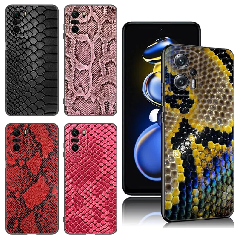 Python Snake Pattern Phone Case For Xiaomi POCO X3 X4 NFC F5 M2 M3 M4 M6 X5 Pro F3 F4 GT 5G C31 C55 M5S Black Silicone Cover