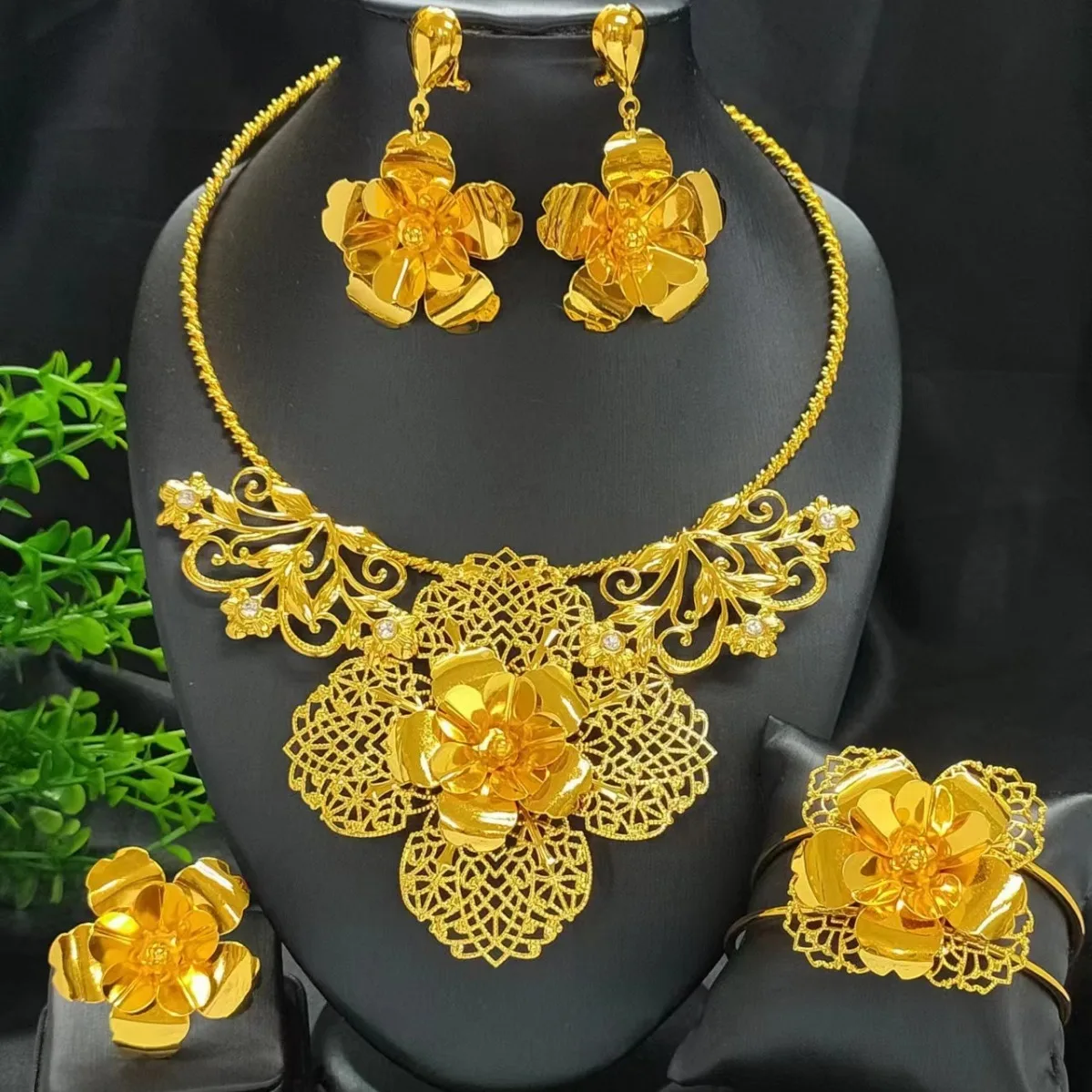 

Africa Middle East Copper Gold Plated Jewelry 6Piece Set Suitable Party BOHO Fashion Women's Necklace Heavy Large Jewelry