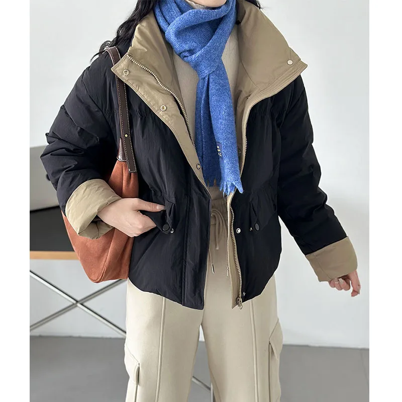 Veste en duvet de canard blanc pour femme, manteau à col montant, parka optique à manches longues, patchwork de documents, mode, 2023