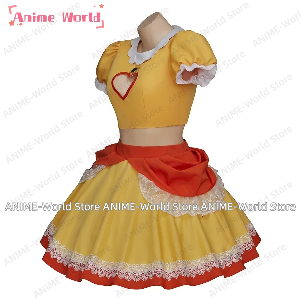 《Custom size》Princess Cosplay Peach Daisy Costume Women\'s Orange Crop Top Skirts Ball Gown Role Play Dress Halloween Party Wig
