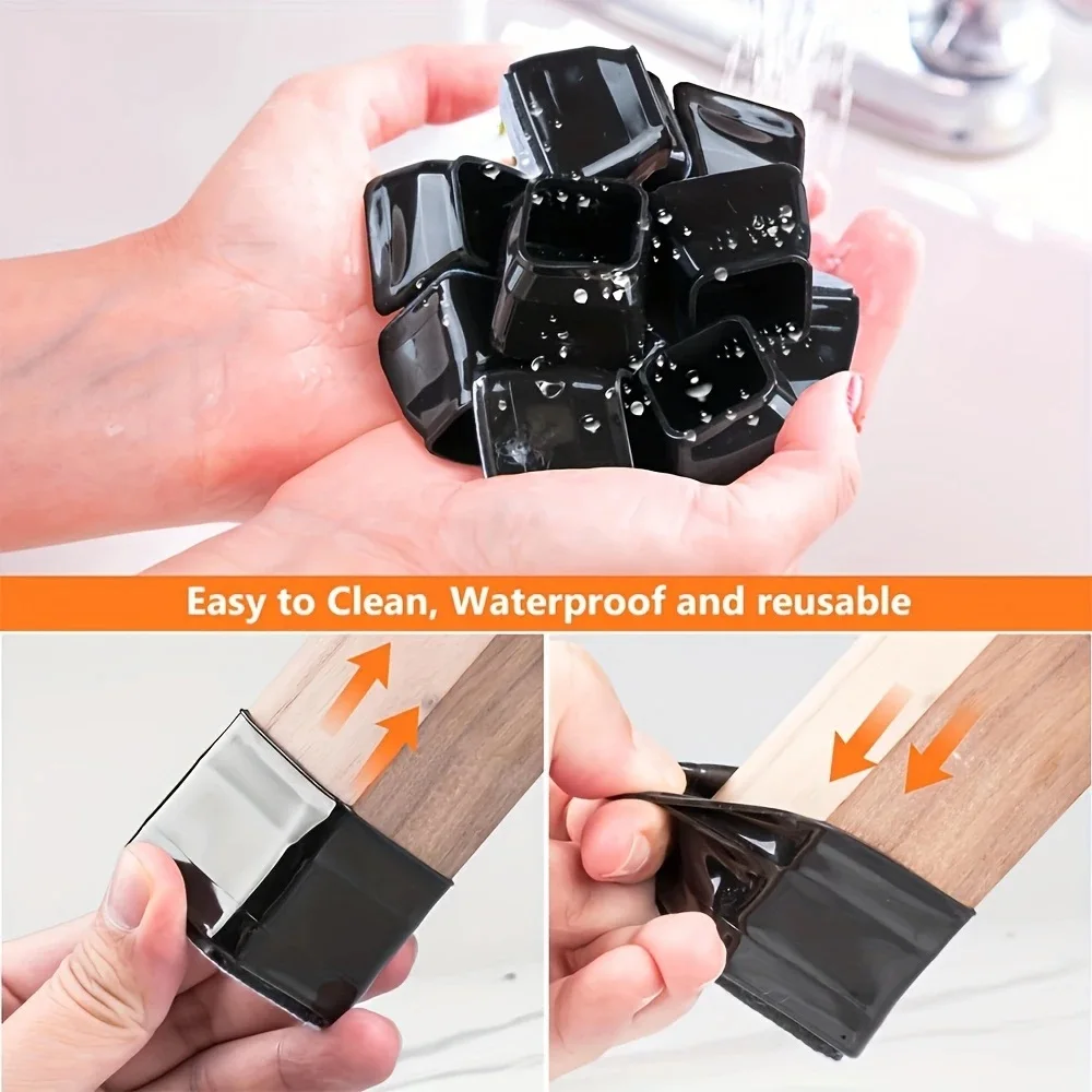 16 Pcs Silicone Chair Leg Protectors Black Furniture Feet Covers with Felt Pads Anti-Scratch for Hardwood Tile Floors image 3