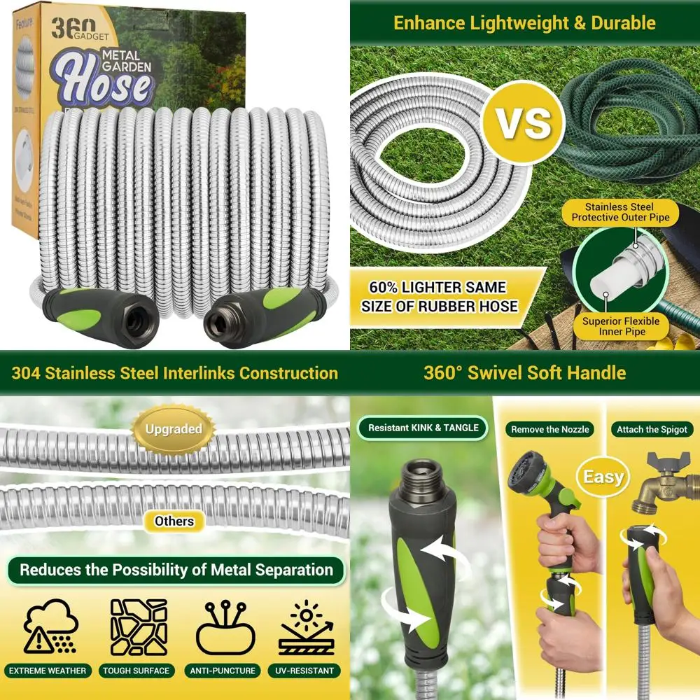 

Heavy-Duty 100FT Flexible Garden Hose with Swivel Handle, Kink-Free, Lightweight Metal for Outdoor and Yard Use, 304 Stainless S