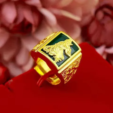 

Gold "Good Fortune" Men's Ring, AU999, Exquisitely Crafted, Grand Fortune Symbol, Adjustable Fit
