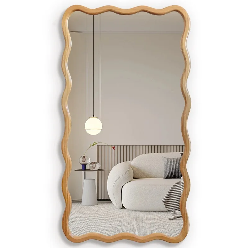 

Solid wood makeup mirror bedroom retro wavy full-length mirror wall-mounted dressing mirror medium antique special-shaped