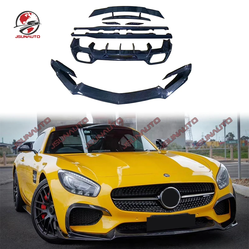 Good Quality RT Style Carbon Front Bumper Lip Rear Diffuser Wing Body Kit For 15-16 AM-G GT GTS C190 Side Skirts Bumper 