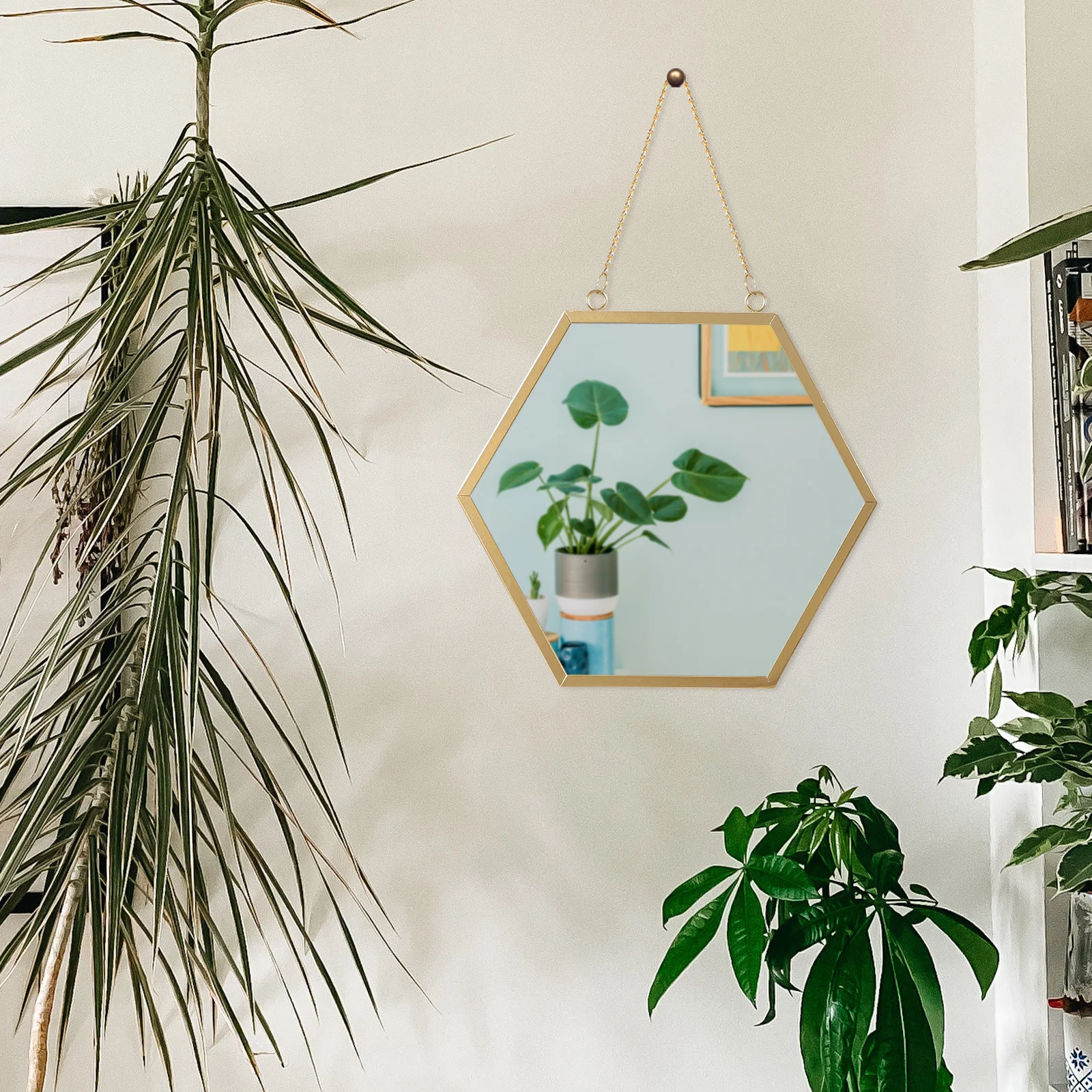 

Hanging Wall Mirror Hexagon Chain Modern Design Decorative Mirror for Bathroom Bedroom Living Room