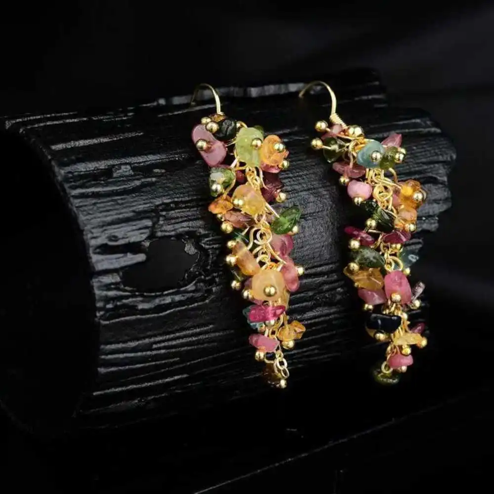 Natural Tourmaline Gravel Earrings Grapes Chain Eardrop Freshwater Diy New Lucky Women