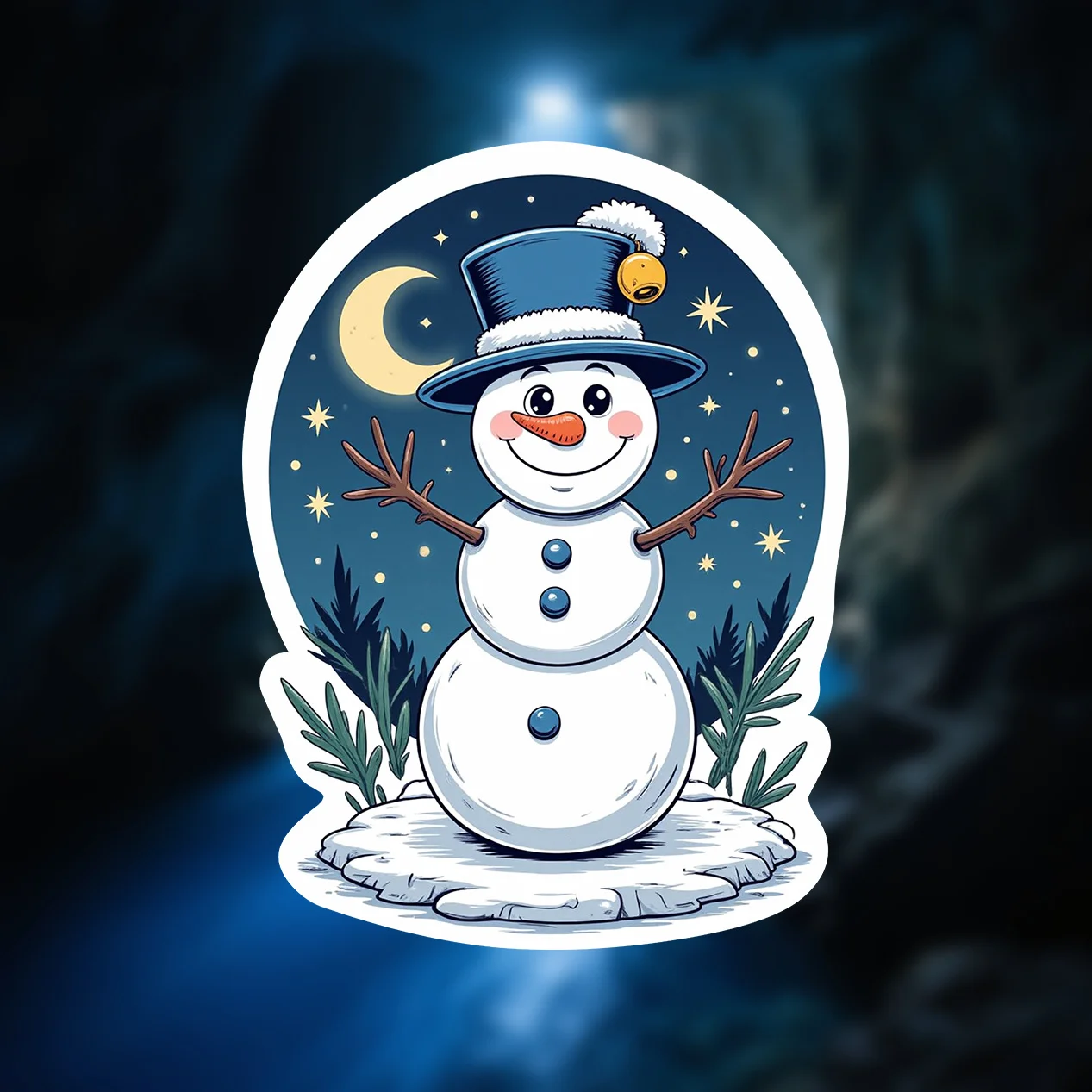 

3PCS Festive Snowman "Moonlit" Car Motorcycle Stickers, Winter Night Decal for Auto Moto, Holiday Vehicle Sticker
