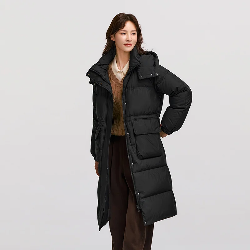 Semir Down Jacket Women Long Length Detachable Hooded 2024 New Winter Textured Winter Clothing