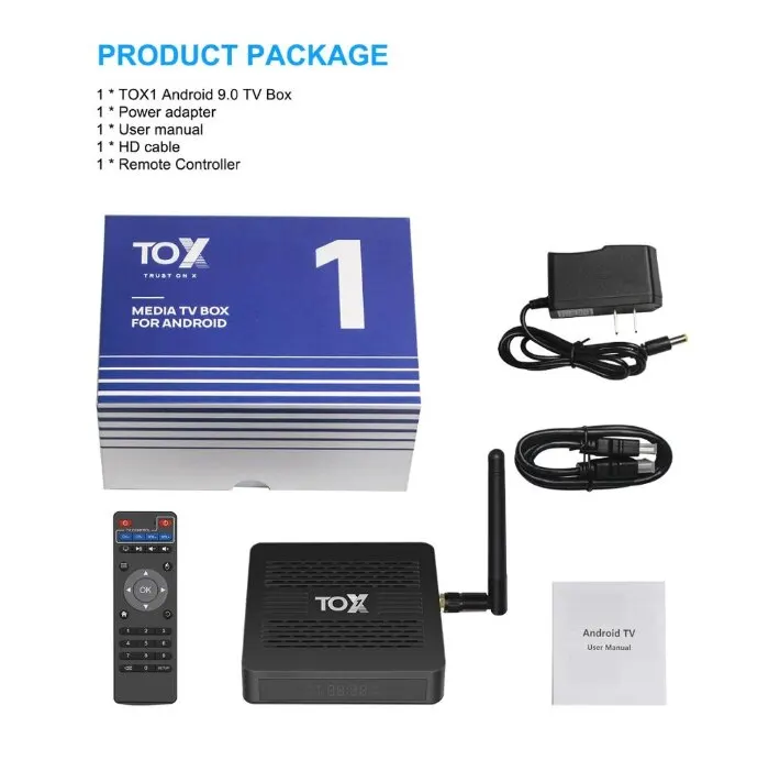 Caixa esperta da tevê de tox1 amlogic s905x3 caixa de tevê android 9 4gb ram 32gb wifi 1000m bt4.2 4k conjunto caixa superior suporte dolby atmos áudio