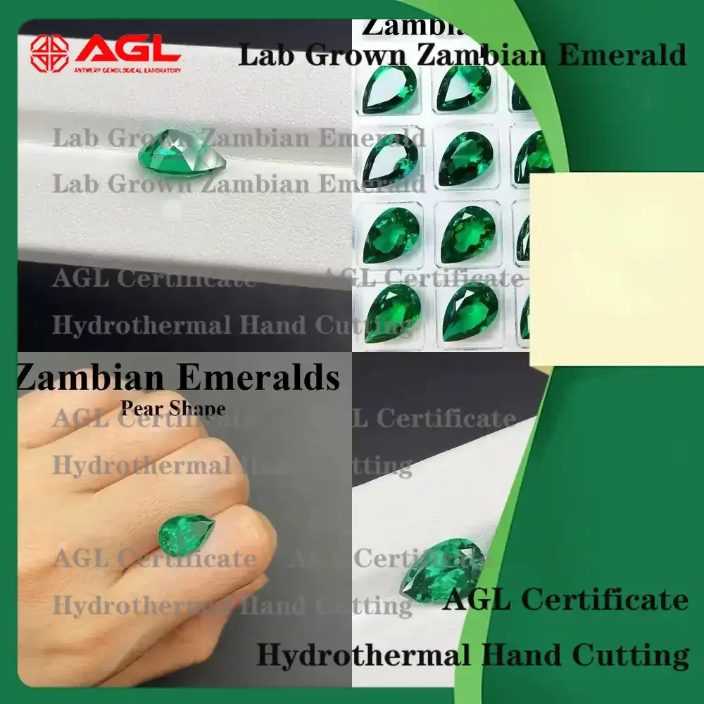

Lab Grown Zambian Emeralds for Jewelry Making Pear Cut Hydrothermal Synthetic Emerald Gemstone with Natural-Like Inclusions