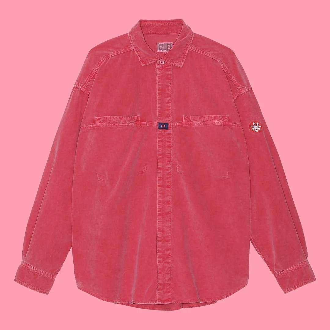 

Waed Corduroy irt Pure Color Pink White Self-produced Stand Fit Long Sve Spring Summer Men's Casual Breathable
