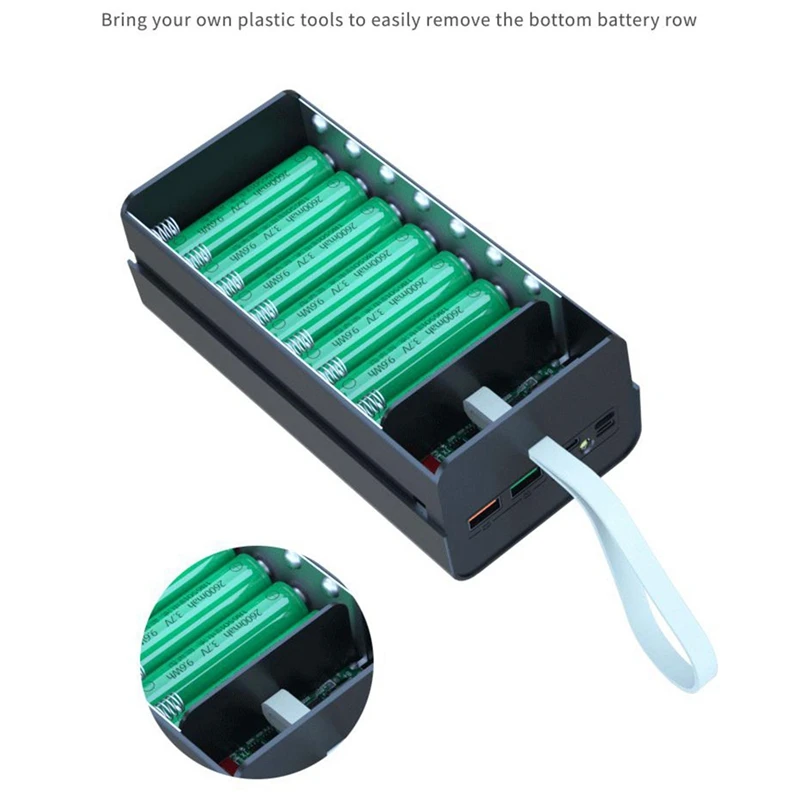 2Pcs 21X18650 Battery Case Welding Free Power Bank Case T21 With Light 18650 Battery Charge Box Detachable DIY Shell