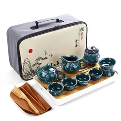 Chinese High Quality Kung Fu Tea Set Ceramic Portable Teapot Outdoor Travel Gaiwan Cups of Ceremony Teacup