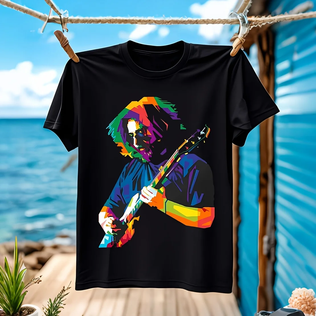 

Мужская футболка Jerry Art of Grateful, графика гитариста, музыкальный фанат, 100% хлопок, повседневная дышащая удобная активная активность на открытом воздухе
