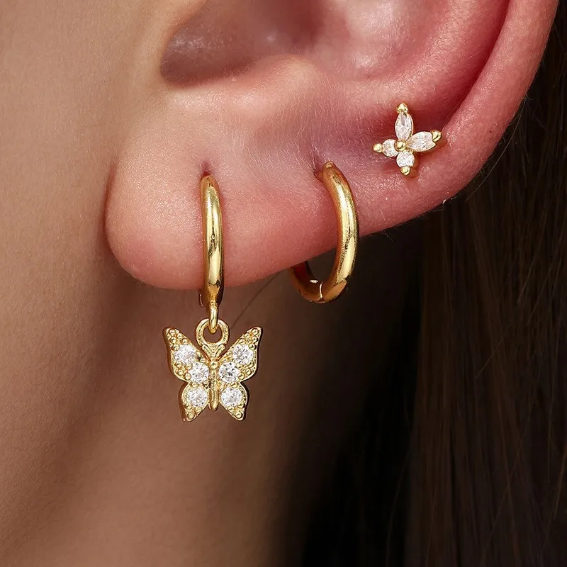 2026 Hot Selling New Listing 3 Pieces Fashion Hoop Earring Set for Ladies Temperament Copper Earrings European American Style