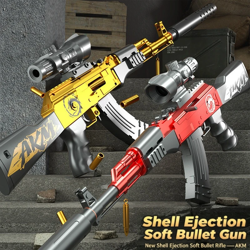 Manual Bolt Action Shell Ejecting AKM Soft Bullet Toy Gun, Kids Battle Game Model for Boys, Outdoor Shooting Game Gift