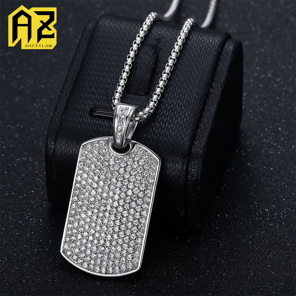 

Anztilam Classic Tag No Fade 316L Stainless Steel Iced Out Pendant with Long Link Chain Necklaces for Women Men Hip Hop Jewelry