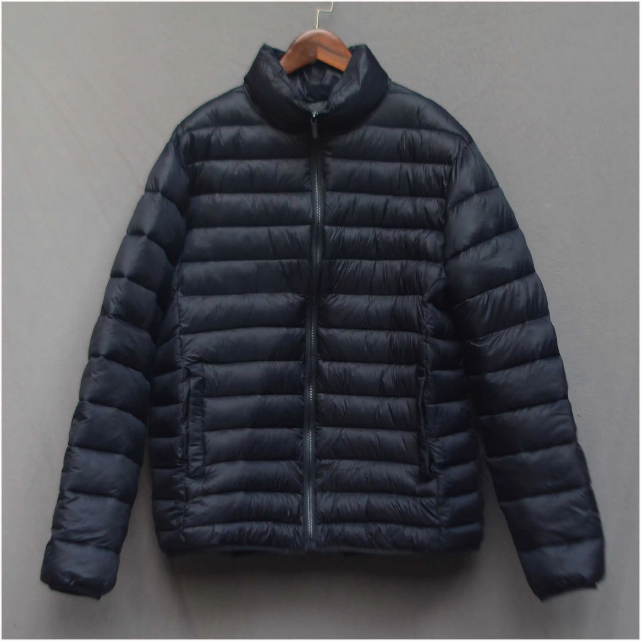 

Casual Lightweight down Cotton Jaet Stand Collar Men's Winter Coat Bla Stand Fit Polyester Fiber Long Sve Zipper