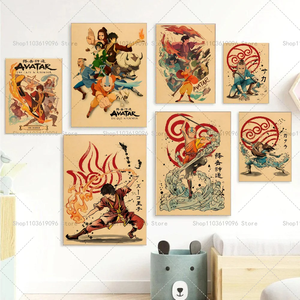 Avatar The Last Airbender Anime Poster Self-adhesive Art Waterproof Paper Sticker Coffee House Bar Room Wall Decor