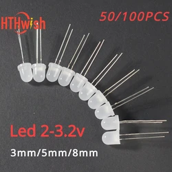 50/100pcs Leds 3mm 5mm 8mm Mist Diffusion LED Diode Kits, Green/Red/Blue/Yellow/White, Light Emitting Diodes Diy Electronic Kit