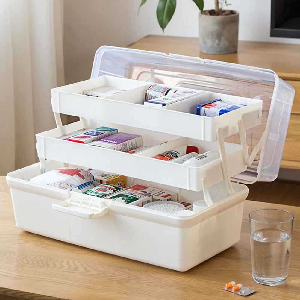1Pcs Multi Layer Medicine Organizer Emergency Kit Box with Round Corner Edges for Home School and Kindergarten Use