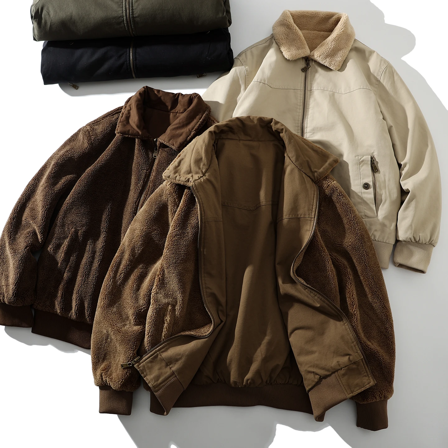 

Мужская зимняя куртка Trade King с двусторонним использованием, на подкладке из овечьего меха, с воротником, теплая, новая коллекция, приталенный крой, длинный рукав