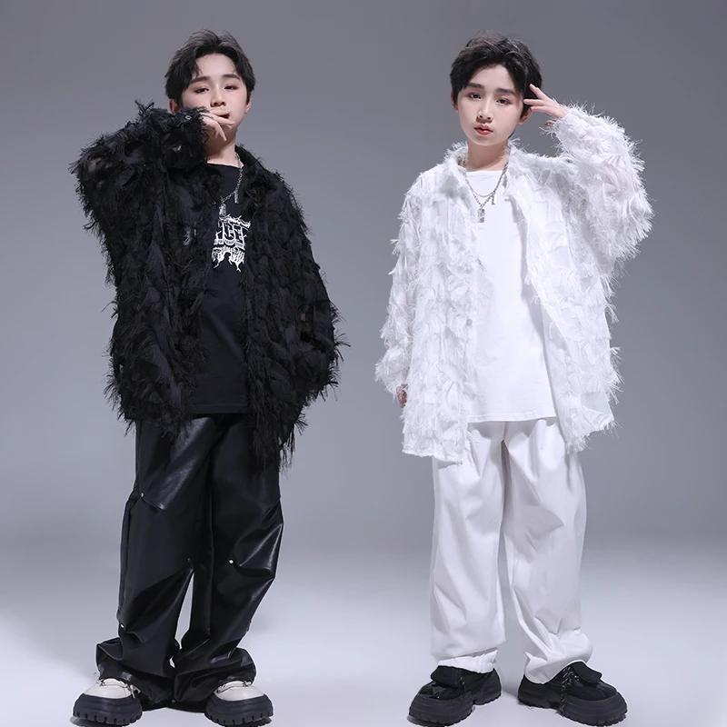 

Girls K-pop Elegant Feather Sequined Shirt Children Hip Hop Jazz Dance Pants Kids Sweet Streetwear Costume Princess Clothes Sets