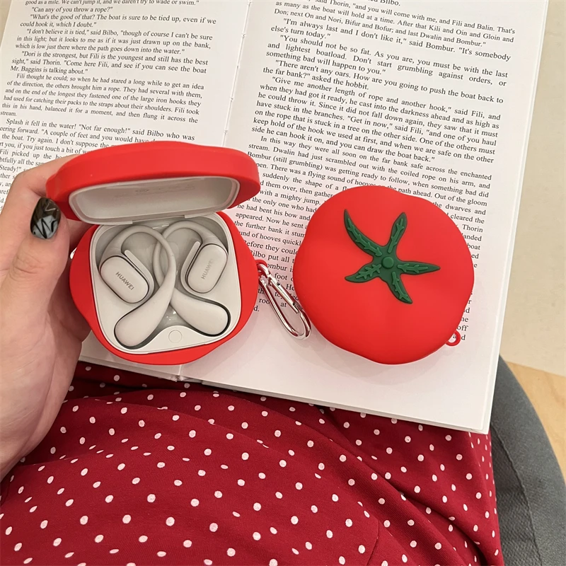 

Cartoon Cute Lovely Tomato Earphone Case for HUAWEI FreeArc Free Arc Protective Cover for FreeBuds 6 Free Buds 6 Shell With Hook