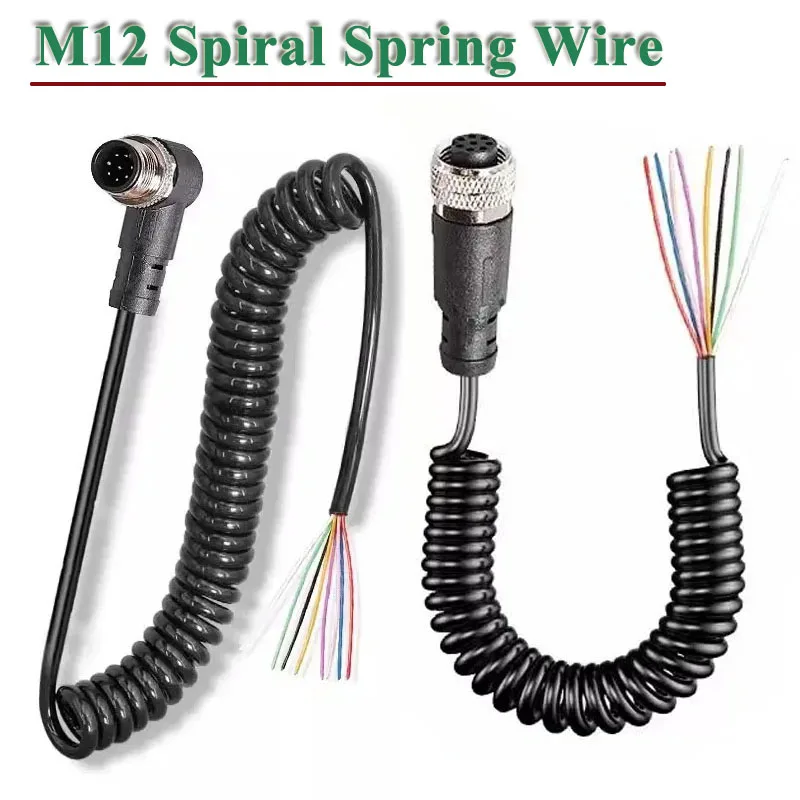 M12 4 5 8 12 Pin Spring Spiral Wire Stretch Resistant Aviation Connector Cable Pure Copper Gold-plated Plug Connection Line