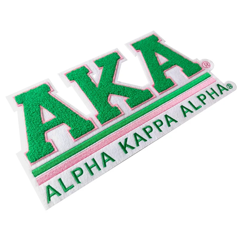 Large Size Pink and Green Alpha Kappa Alpha AKA Sorority Chenille Letter Patch For Women Varsity Jacket