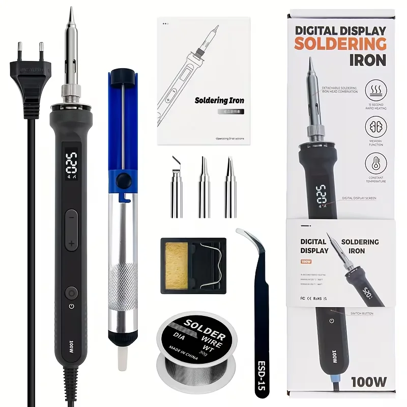 100W Digital Soldering Iron Kit Adjustable‑Temperature Electric Welding Tool for Motorcycle Repair And Electronic Circuit Repair