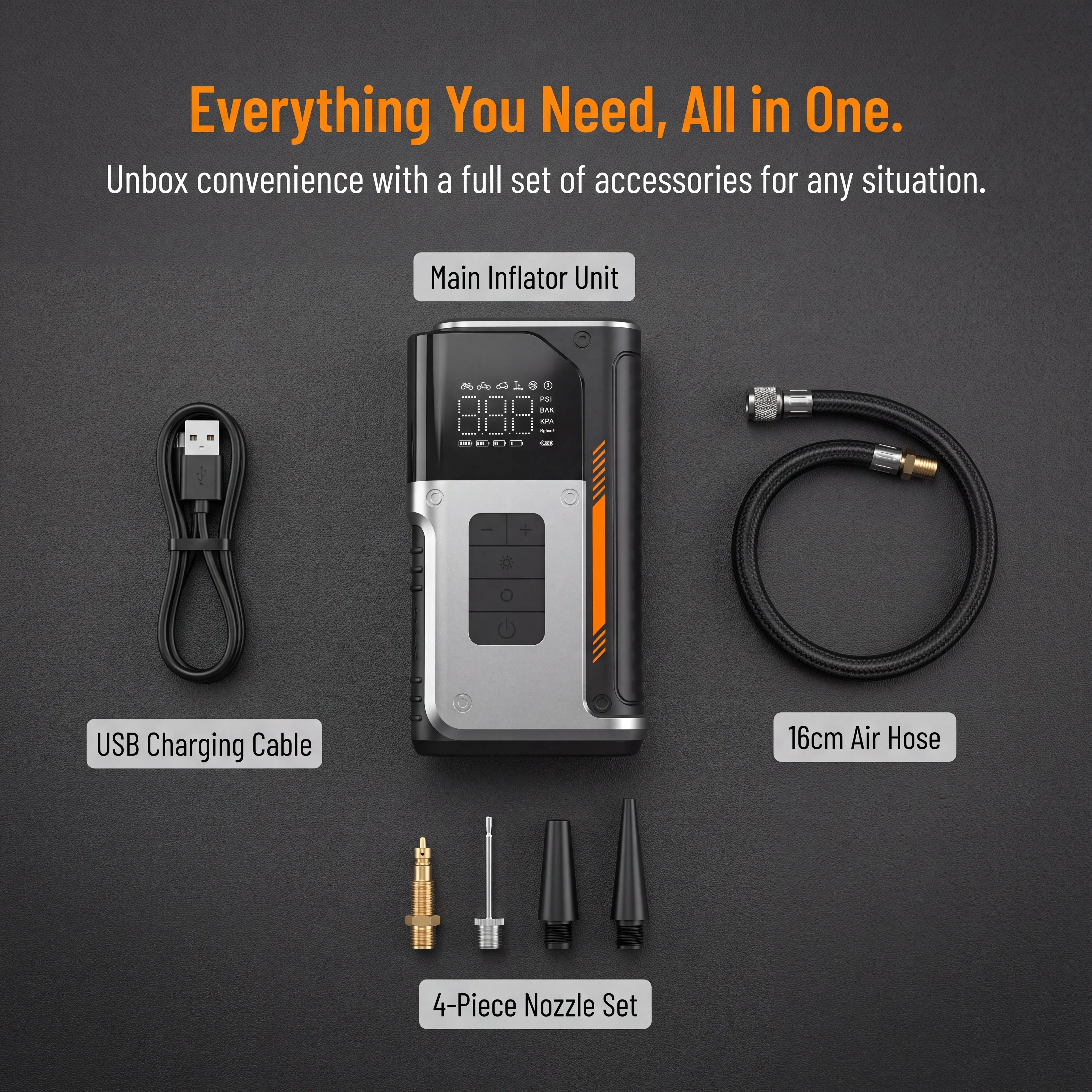 150PSI Rechargeable Portable Air Compressor Tire Inflator 96W 6000mAh for Car Motorcycle E-Bike Bicycle Ball Balloons