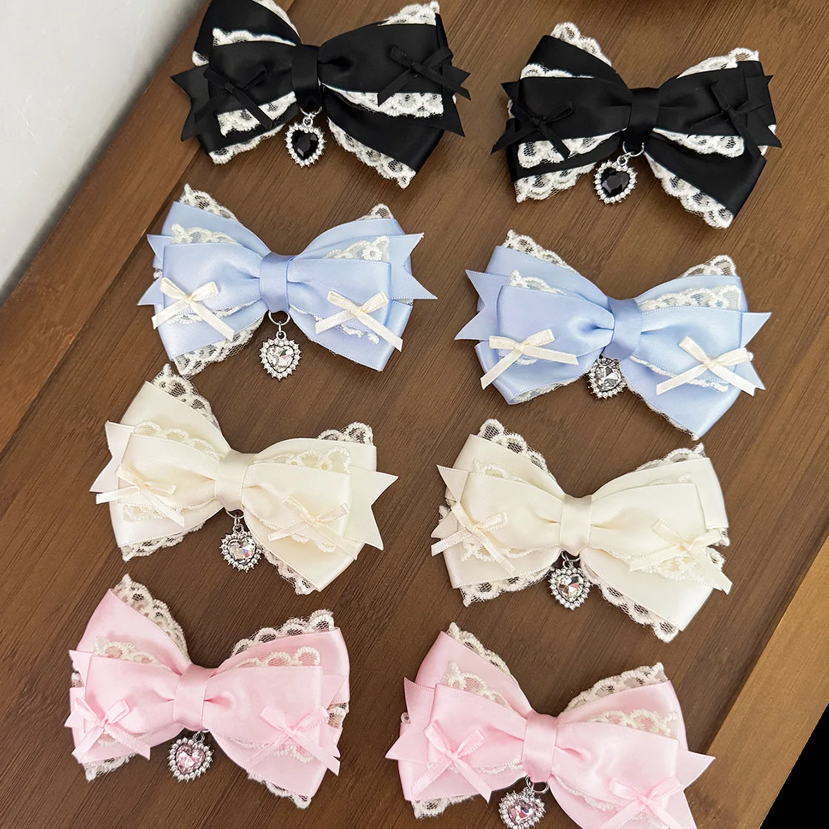 24Pc Dark Lolita Gothic Rhinestone Heart Hair Clips Y2K Trend Lace Embroidery Barrettes for Women And Girls Bulk Pack
