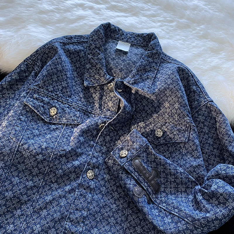 

Мужская куртка из денима с цветочной вышивкой, модный бренд, весенне-осенняя, стильная верхняя одежда для пар, молодежная мода